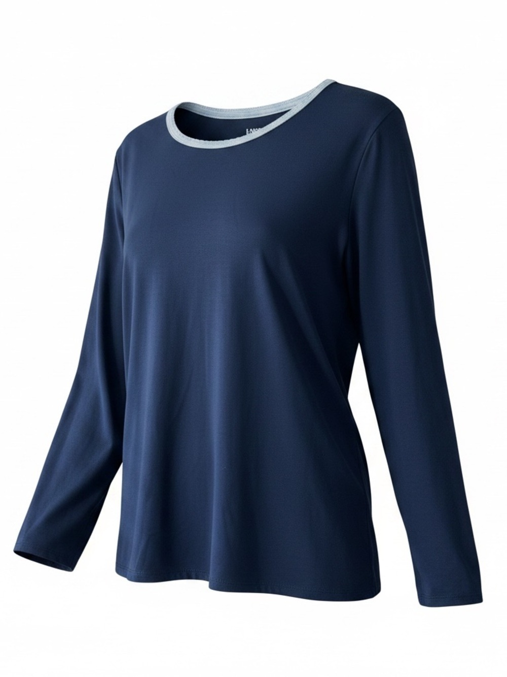 Lands' End Long-Sleeve Crew Neck Navy with Light Blue Trim Size XL Women